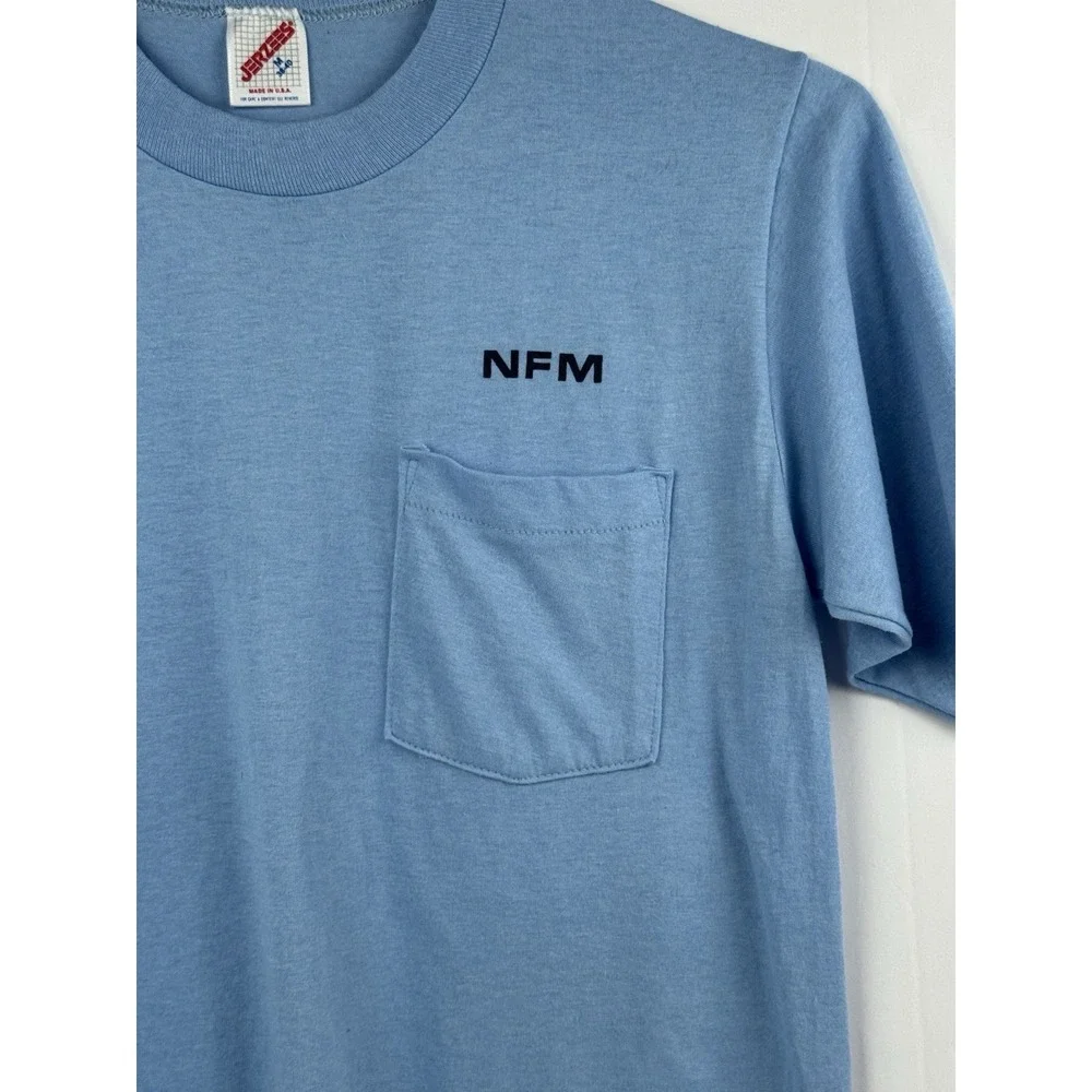 VTG Jerzees Pocket T-Shirt Thin Sz Small Blue NFM Nebraska Furniture‎ Mart S.S.